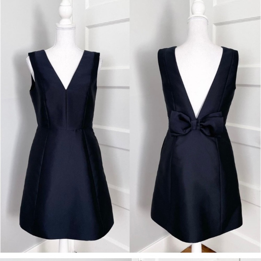 NWT Kate Spade Navy Blue Open Back Bow Structured Mini A-Line Dress Ink Size 6